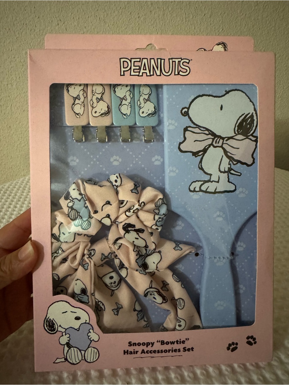 Peanuts Snoopy Pastel Pink & Light Blue Hair Accessories Set